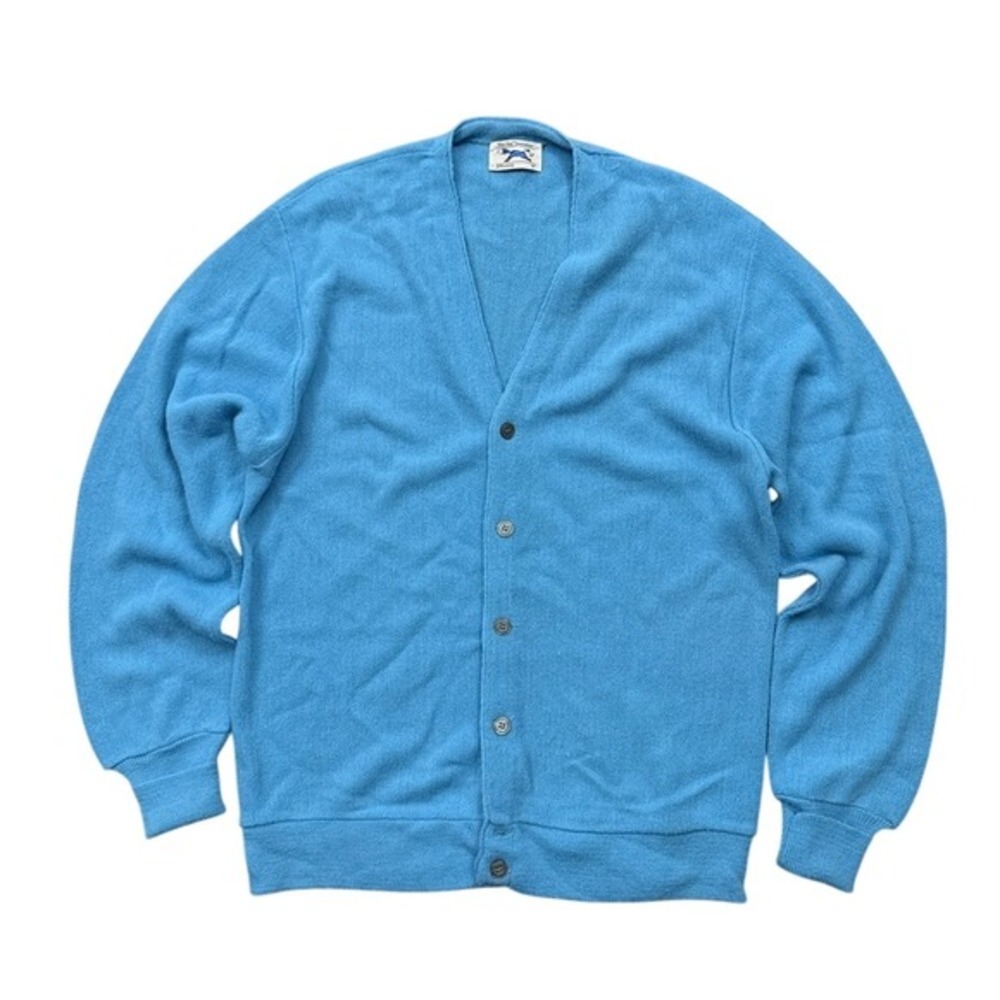 Vtg JcPenney‎ The Fox Orlon Acrylic Grandpa Cardigan Sweater Blue 70s 80s